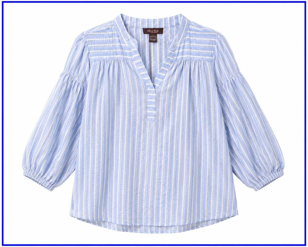 NWOT Plus size bust 46" Olivia & Martin Blue and White Striped Popover Blouse